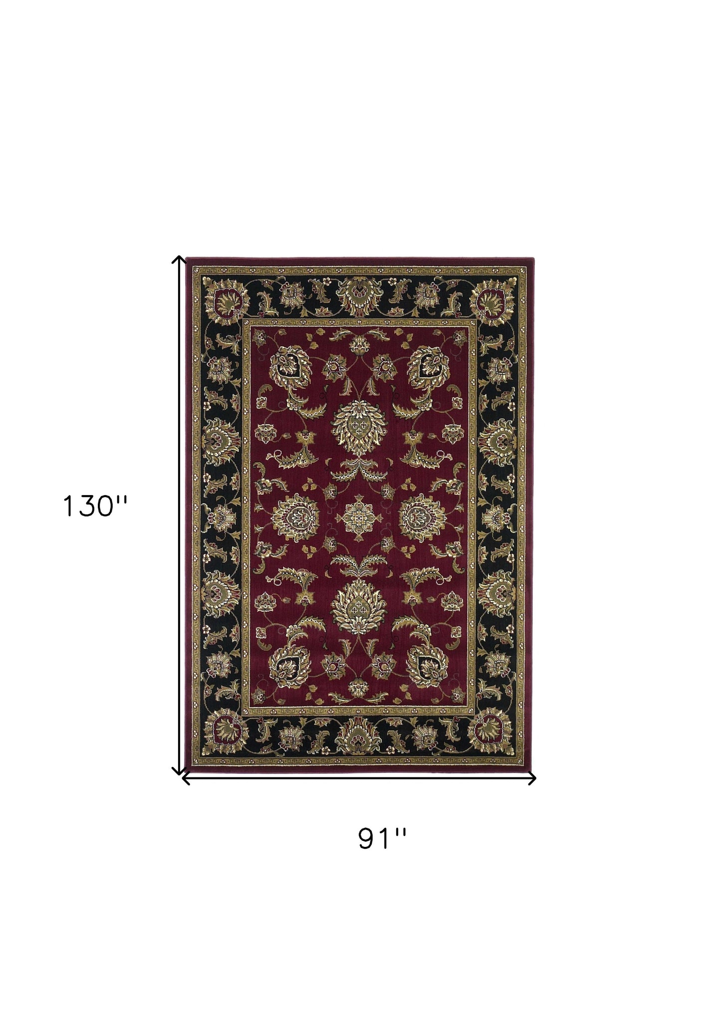 7' Octagon Red Or Black Floral Vines Bordered Indoor Area Rug