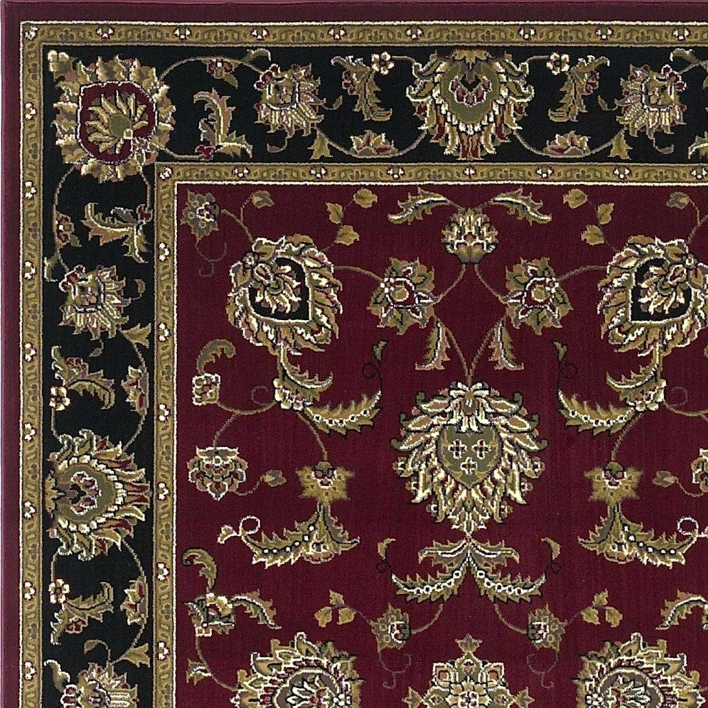 7' Octagon Red Or Black Floral Vines Bordered Indoor Area Rug