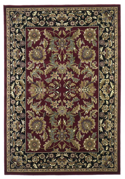 8' X 11' Red Black Machine Woven Floral Traditional Indoor Area Rug