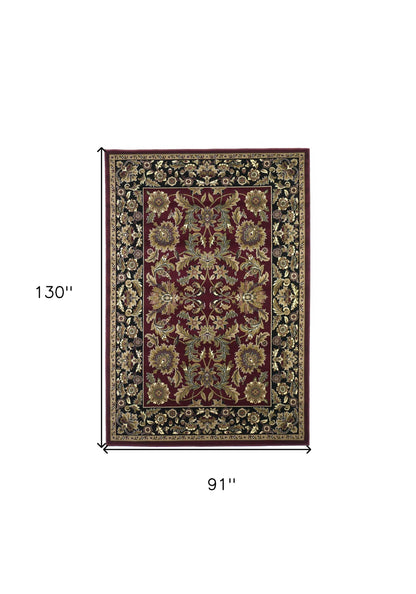 8' X 11' Red Black Machine Woven Floral Traditional Indoor Area Rug