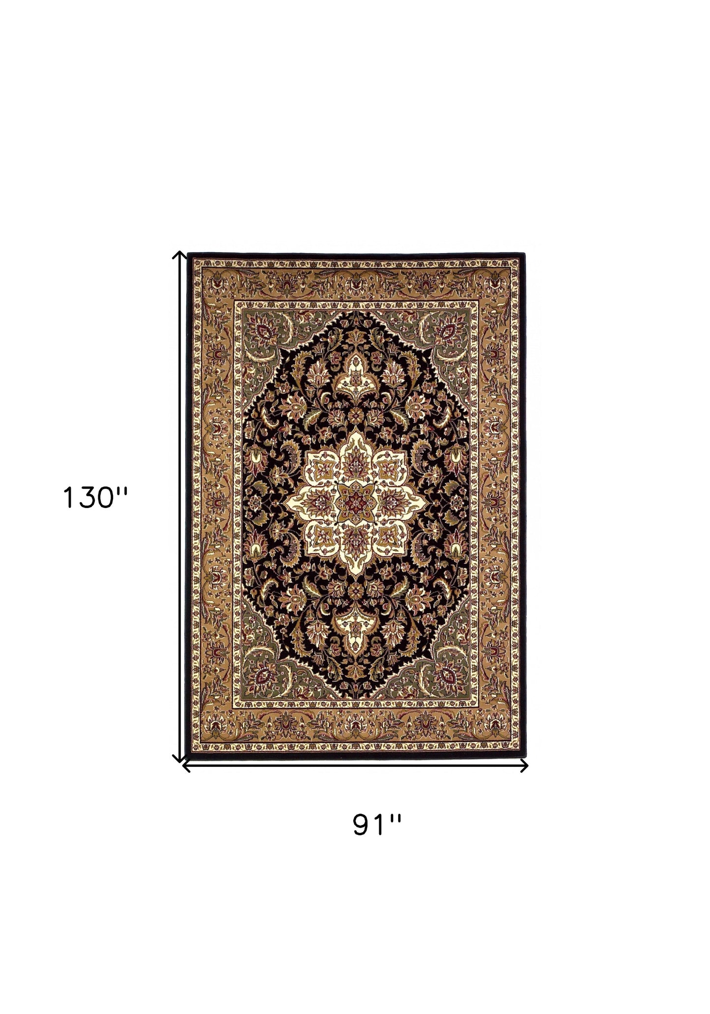 3' X 5' Black Beige Machine Woven Floral Medallion Indoor Area Rug