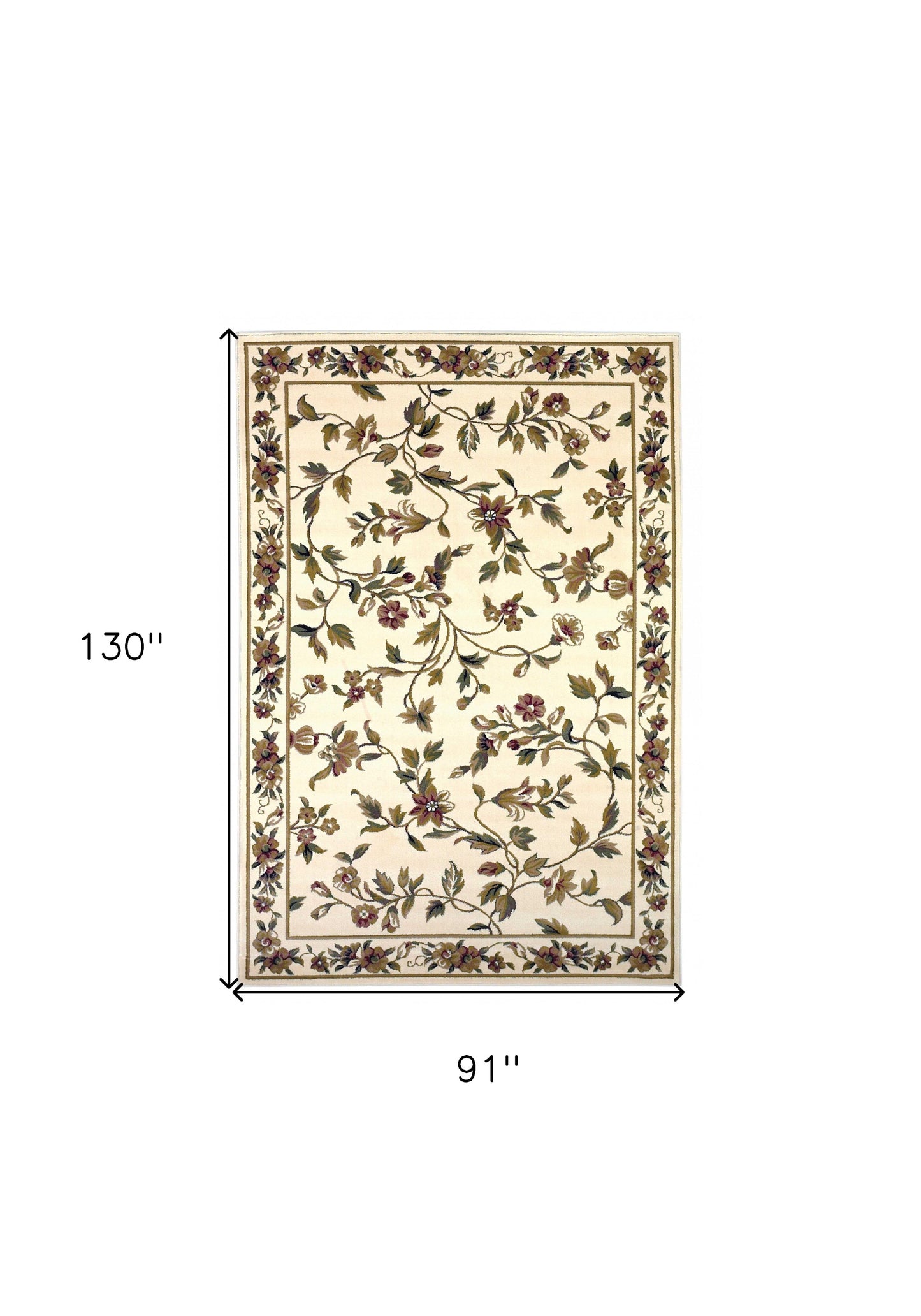 10' X 13' Ivory Machine Woven Floral Vines Indoor Area Rug