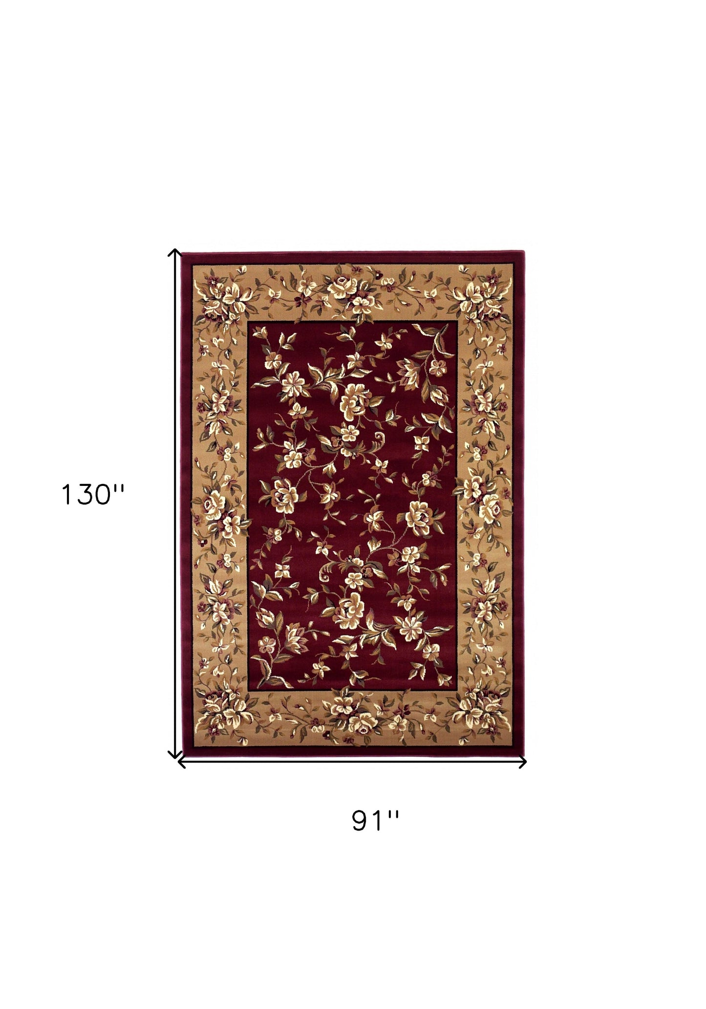 Red And Beige Octagon Floral Vines Area Rug
