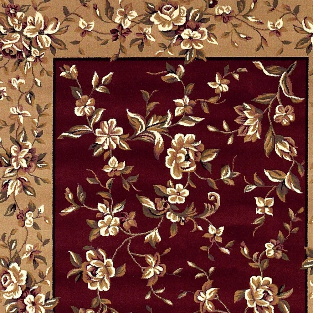 2' X 3' Red Beige Machine Woven Floral Traditional Indoor Accent Rug