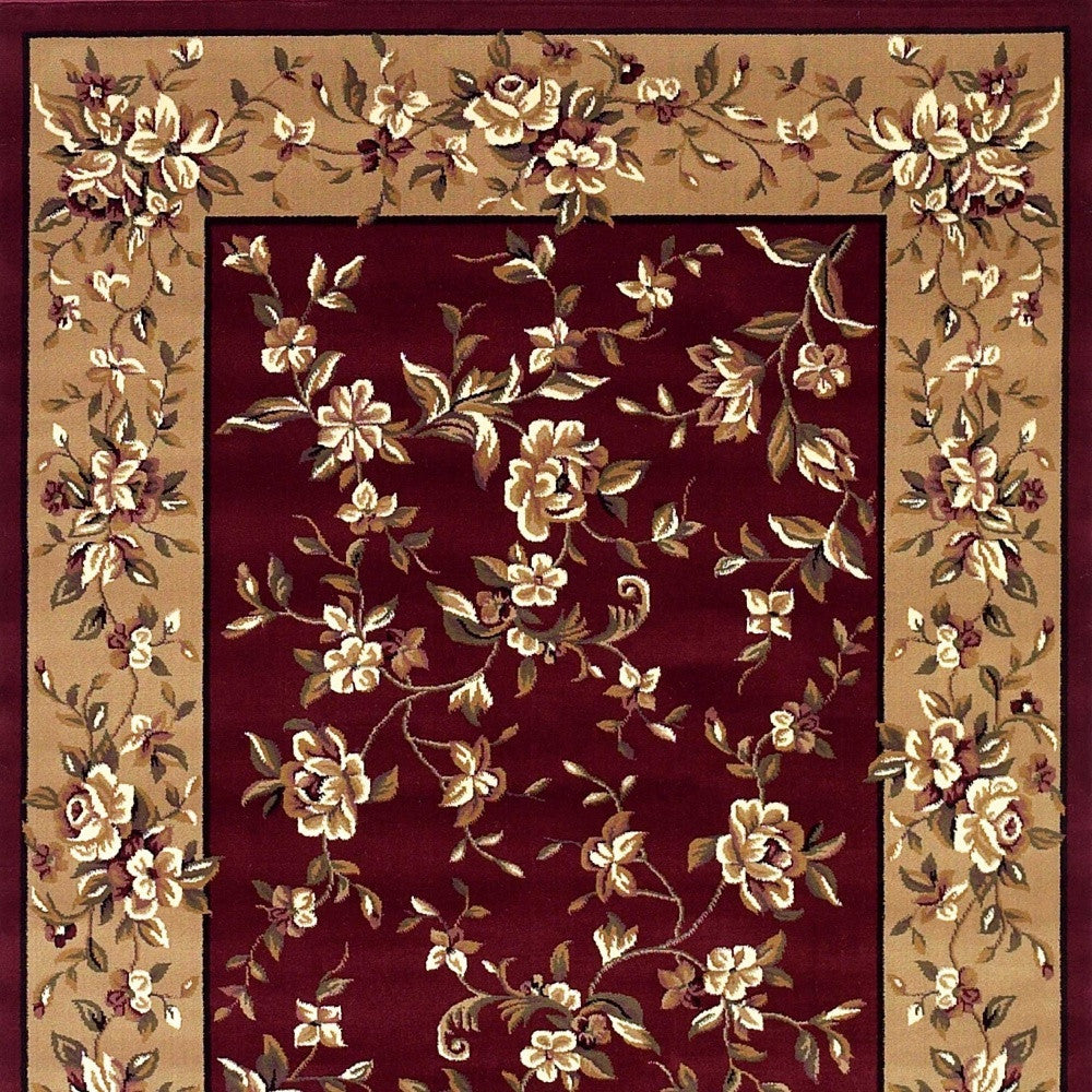 2' X 3' Red Beige Machine Woven Floral Traditional Indoor Accent Rug