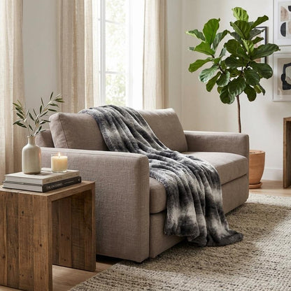 50" X 70" Gray and White Faux Fur Striped Plush Throw Blanket