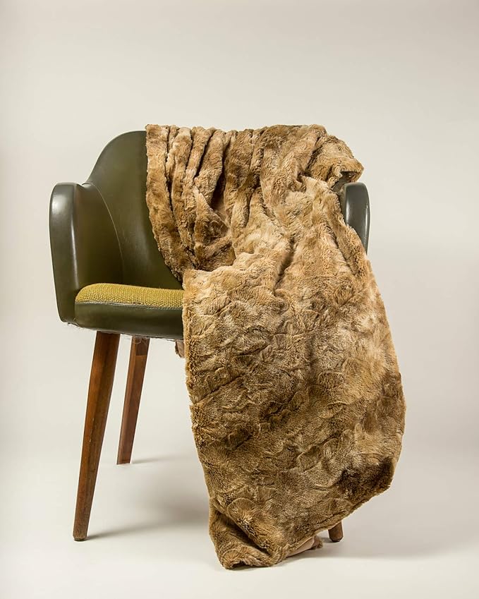 50" X 70" Taupe and Ivory Faux Fur Plush Throw Blanket