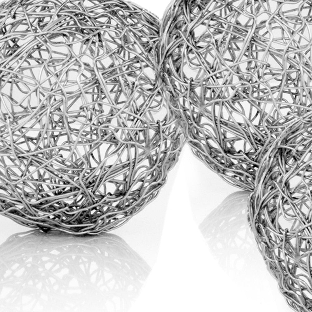 Set of Three Silver Wire 4" Decorative Orbs