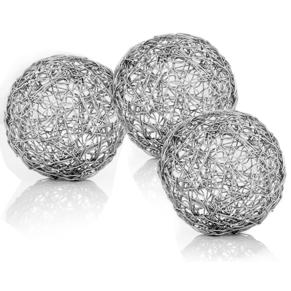 4" X 4" X 4" Shiny Nickel Or Silver Wire - Spheres Box Of 3