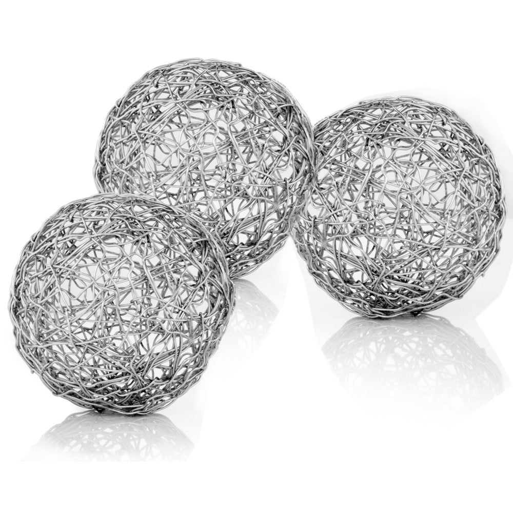 Set of Three Silver Wire 4" Decorative Orbs