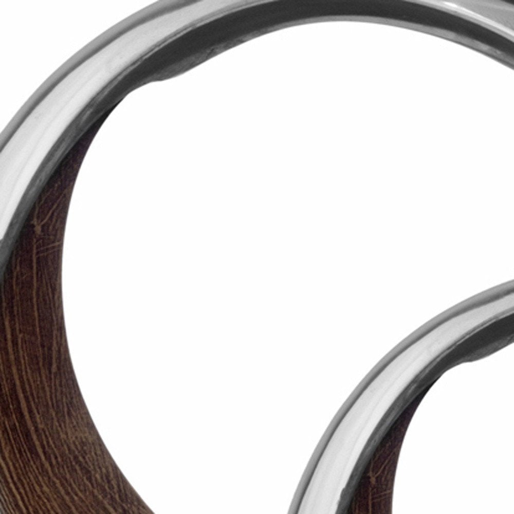 16" Silver and Brown Buffed Aluminum Tabletop Sculpture