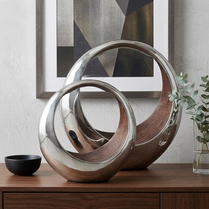 16" Silver and Brown Buffed Aluminum Tabletop Sculpture