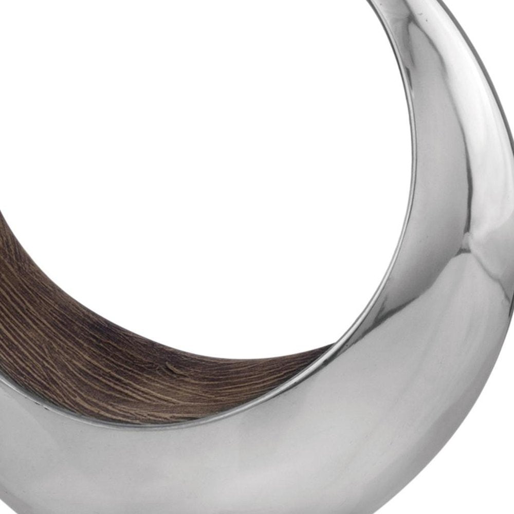 16" Silver and Brown Buffed Aluminum Tabletop Sculpture