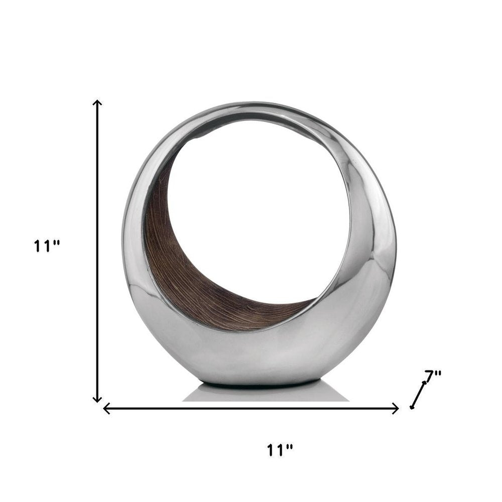 16" Silver and Brown Buffed Aluminum Tabletop Sculpture