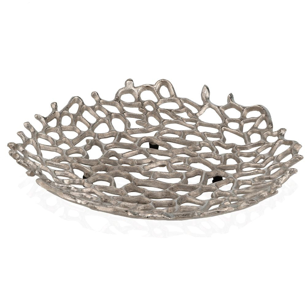 15" Silver Aluminum Coral Decorative Bowl