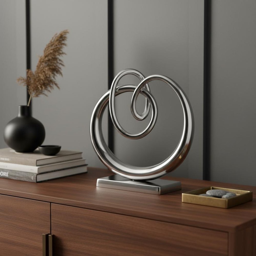 17" Silver Buffed Aluminum Modern Abstract Tabletop Sculpture