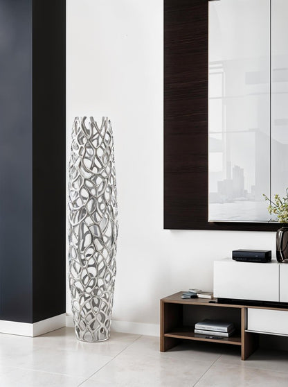 32" Aluminum Silver Twigs Cylinder Floor Vase