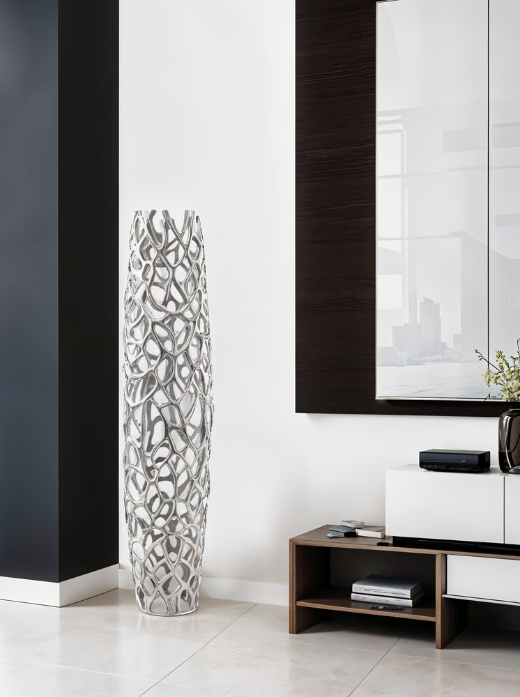 40" Aluminum Silver Twigs Cylinder Floor Vase