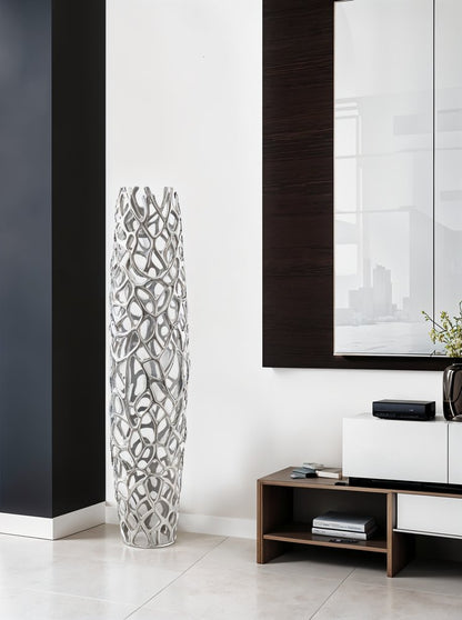 40" Aluminum Silver Twigs Cylinder Floor Vase
