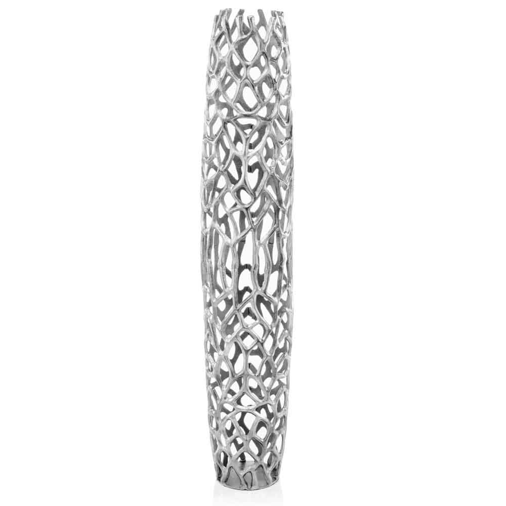 32" Aluminum Silver Twigs Cylinder Floor Vase