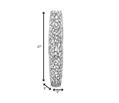 32" Aluminum Silver Twigs Cylinder Floor Vase