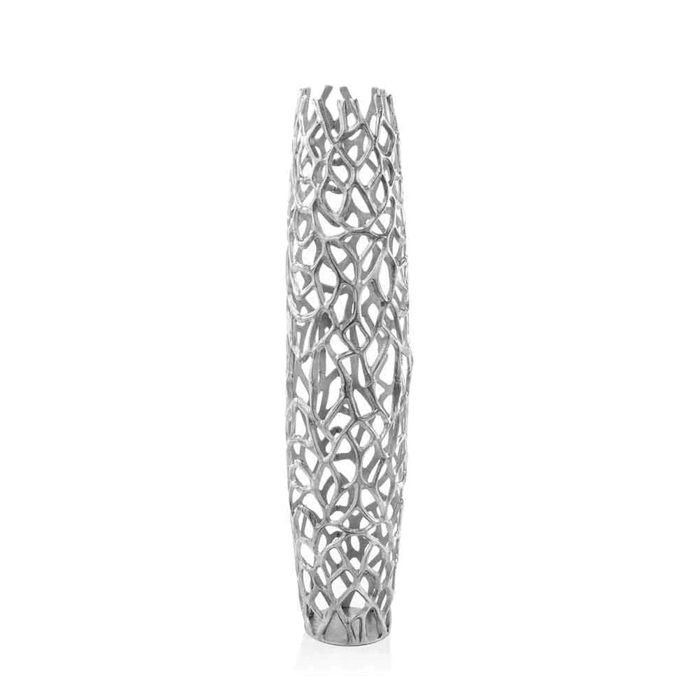 32" Aluminum Silver Twigs Cylinder Floor Vase
