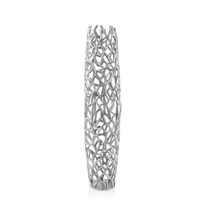 32" Aluminum Silver Twigs Cylinder Floor Vase
