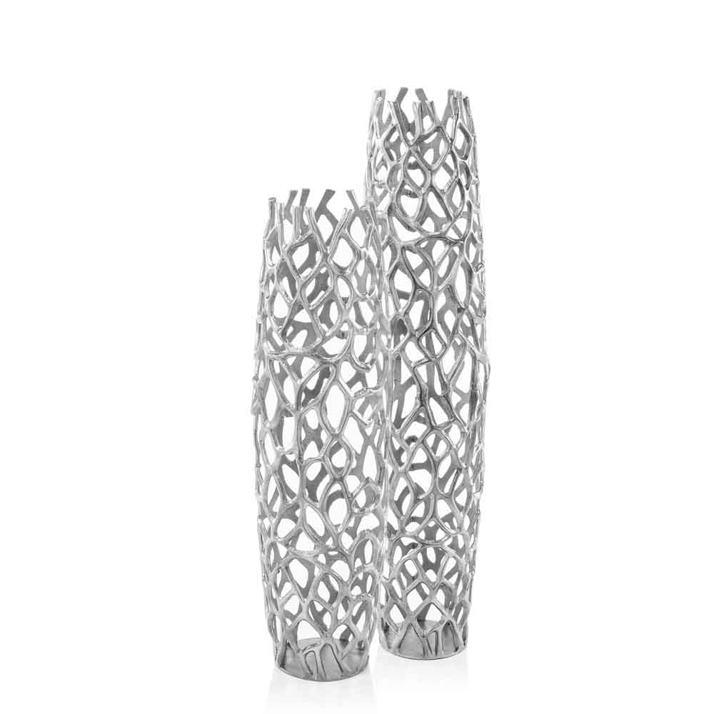 40" Aluminum Silver Twigs Cylinder Floor Vase
