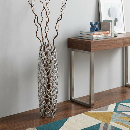 47" Aluminum Silver Twigs Cylinder Floor Vase