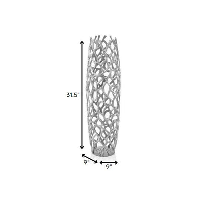 47" Aluminum Silver Twigs Cylinder Floor Vase