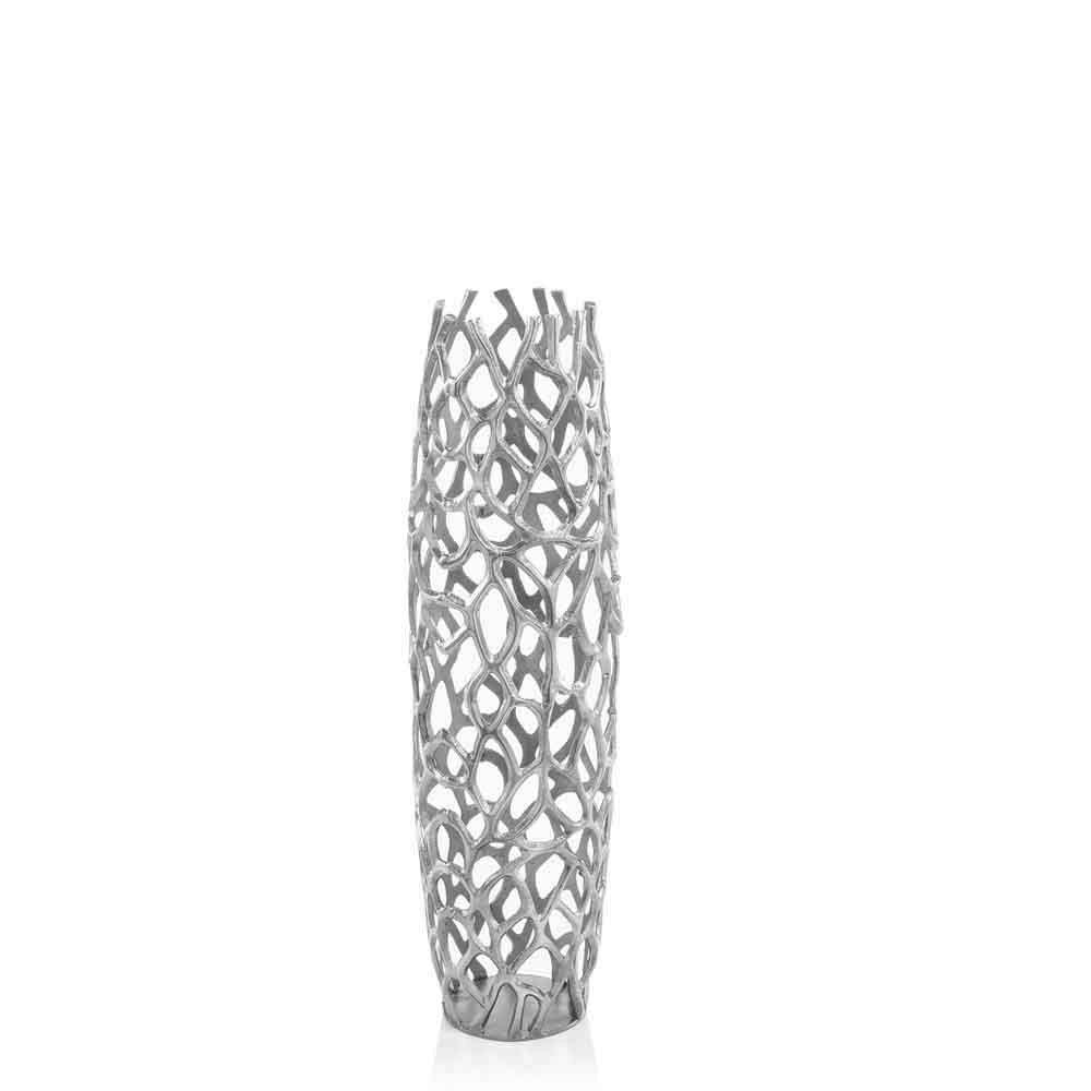 47" Aluminum Silver Twigs Cylinder Floor Vase