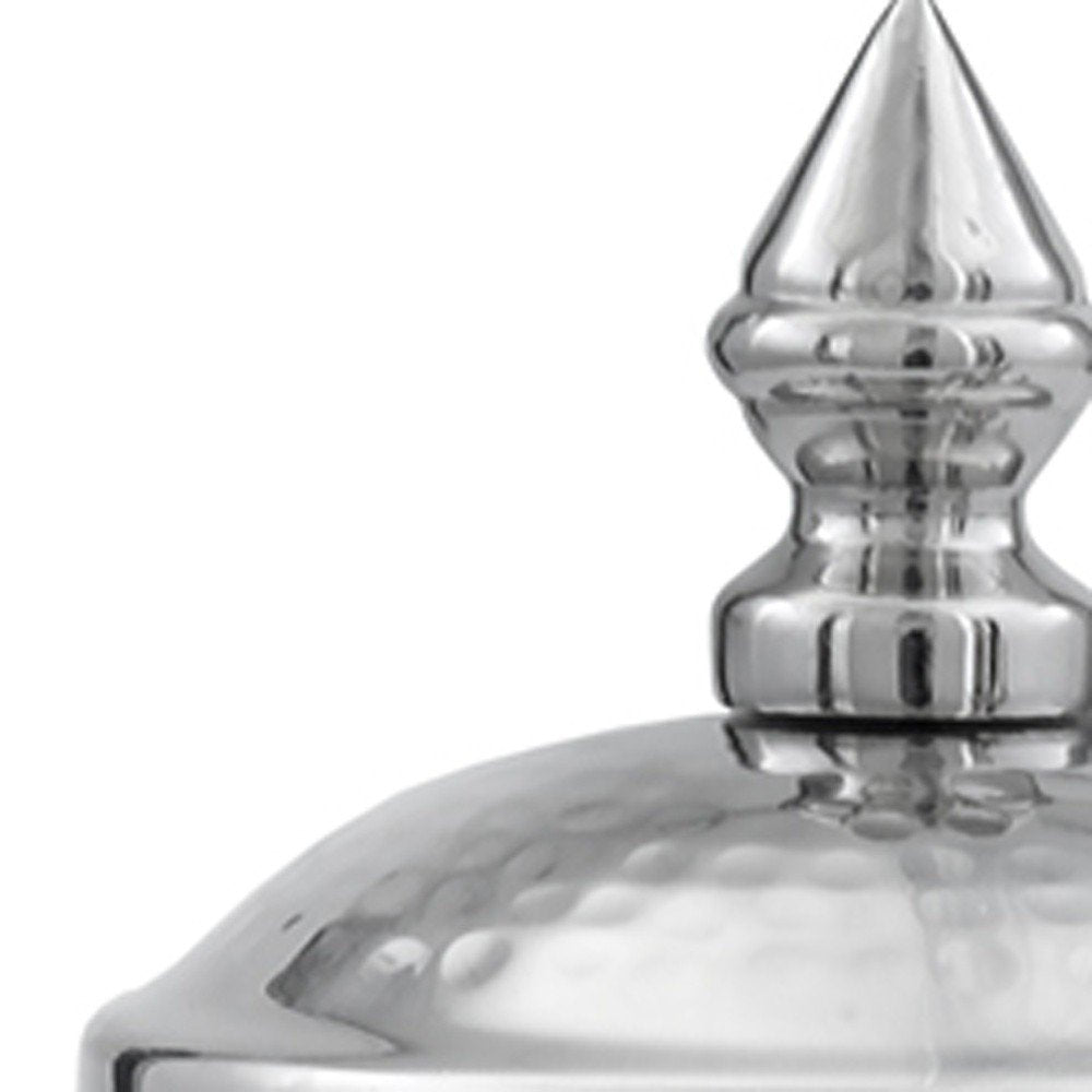 Set of Two Silver Aluminum Tweed Decorative Canisters