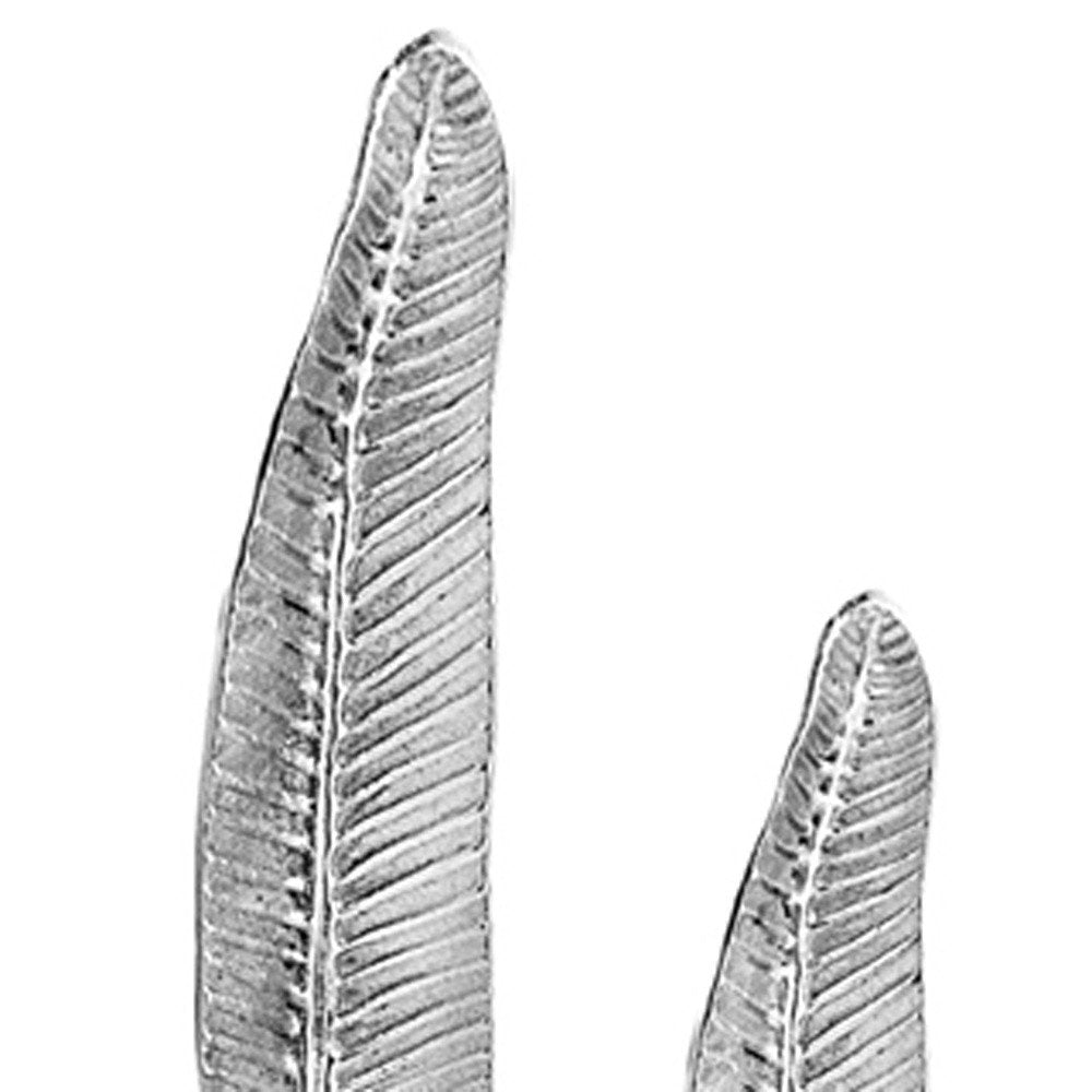 Set of Two Silver Aluminum Tall Feather Tabletop Sculptures