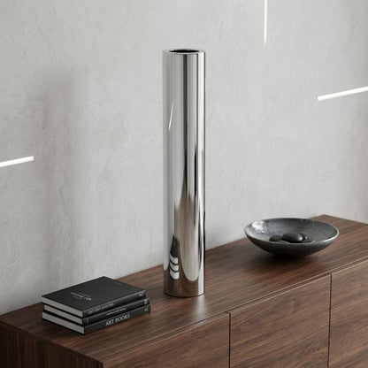 56" Silver Aluminum Cylinder Table Vase