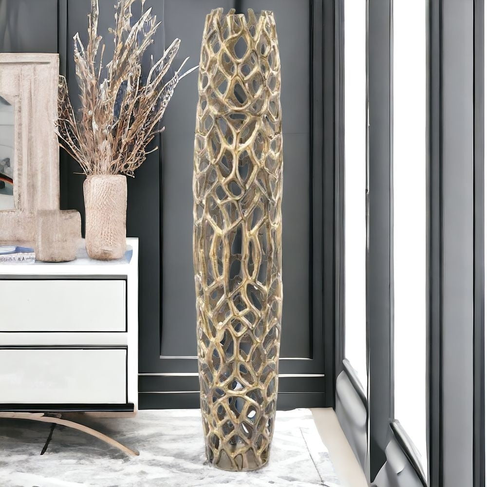 40" Aluminum Gold Twigs Cylinder Floor Vase