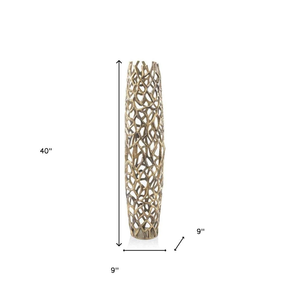 32" Aluminum Gold Twigs Cylinder Floor Vase