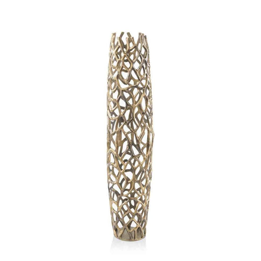 32" Aluminum Gold Twigs Cylinder Floor Vase