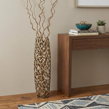 40" Aluminum Gold Twigs Cylinder Floor Vase