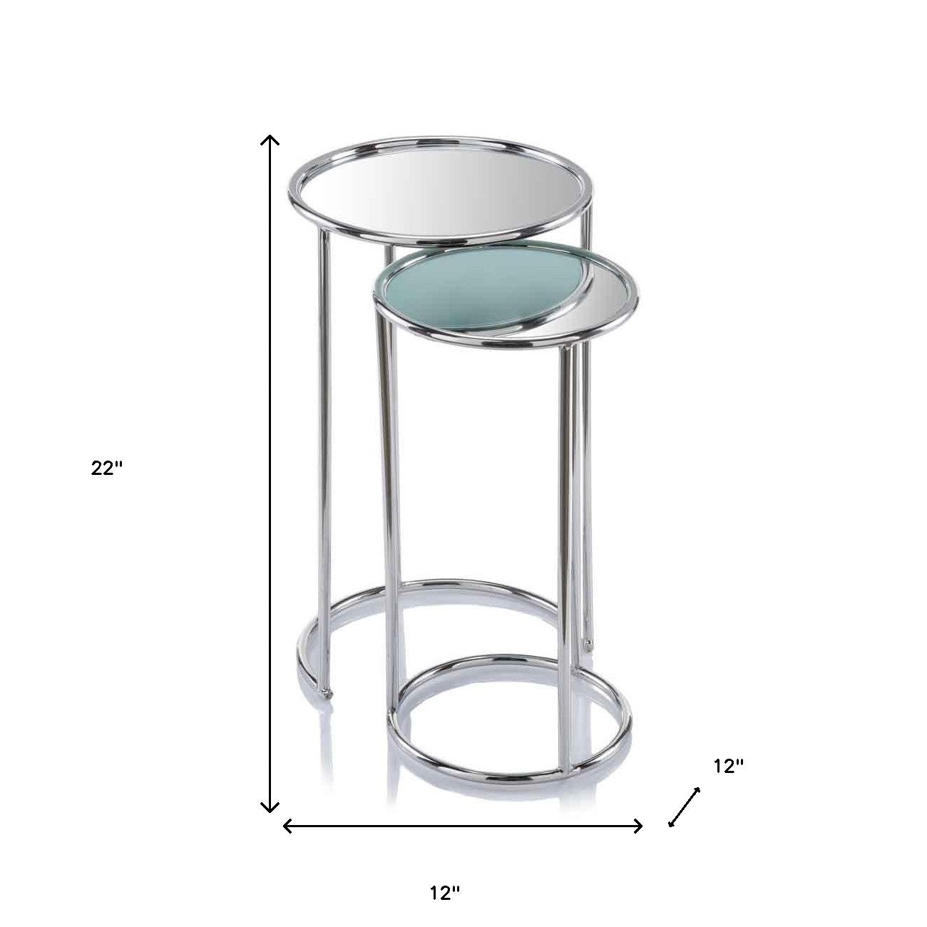 22" Silver Aluminum Round Mirrored End Table