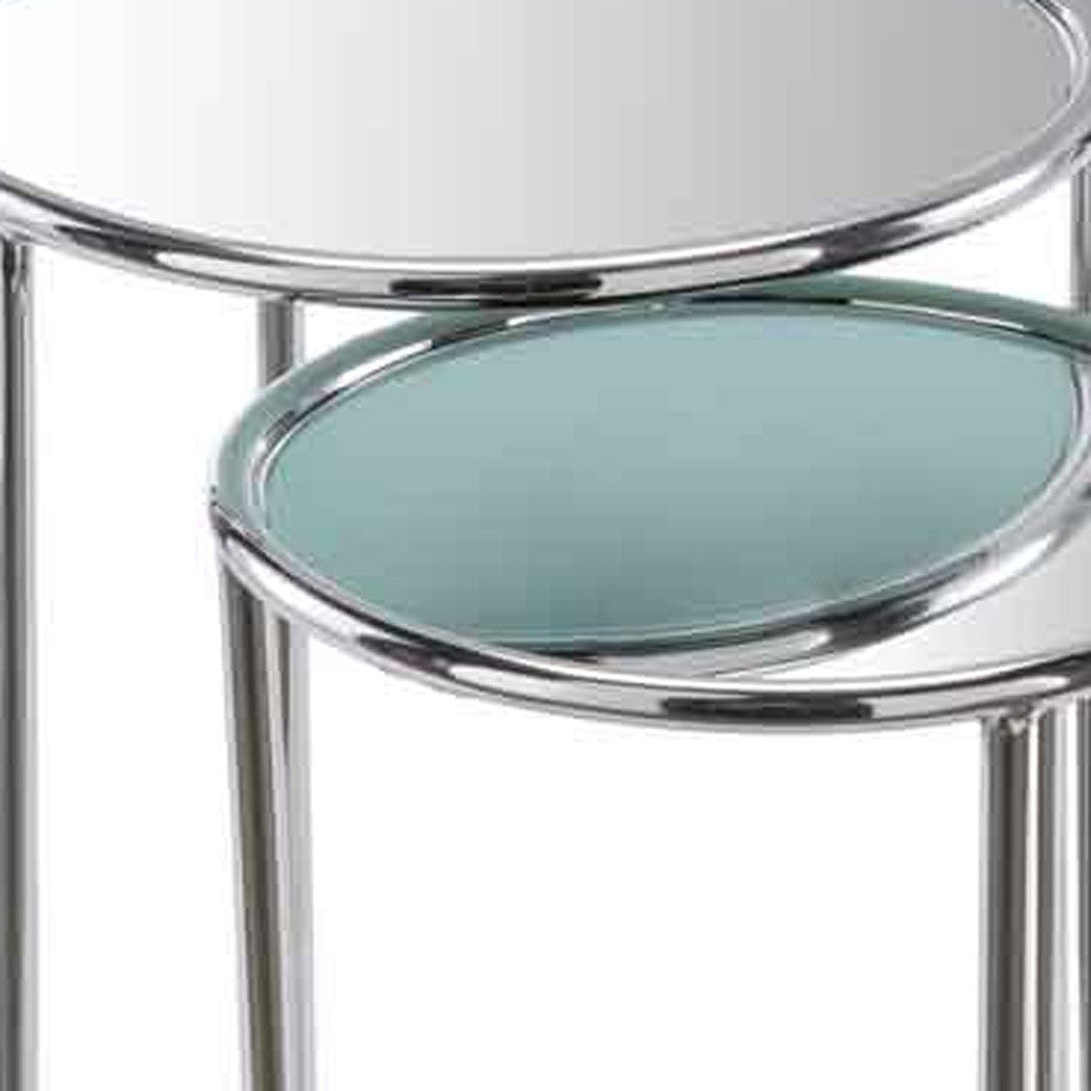 22" Silver Aluminum Round Mirrored End Table