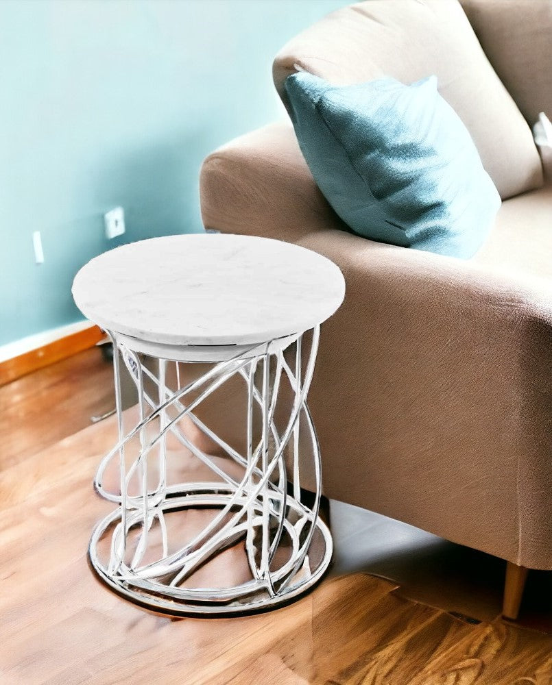 21" White Marble Round End Tables