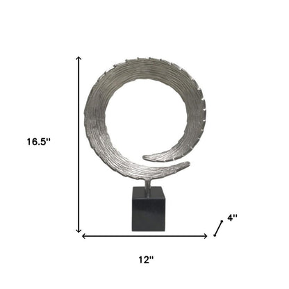 17" Black and Silver Marble and Aluminum Tabletop Sculpture