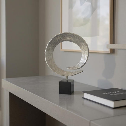 17" Black and Silver Marble and Aluminum Tabletop Sculpture