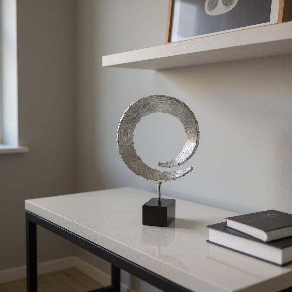 17" Black and Silver Marble and Aluminum Tabletop Sculpture