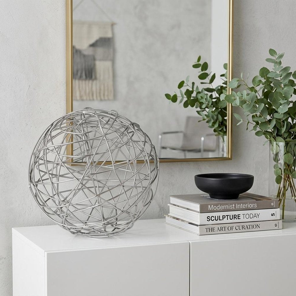 12" Silver Iron Decorative Orb Tabletop Sculpture
