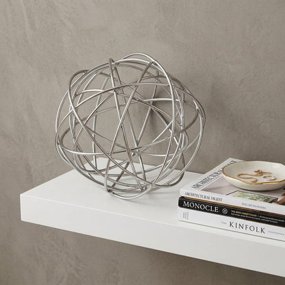 12" Silver Iron Decorative Orb Tabletop Sculpture