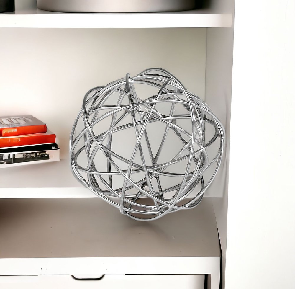 12" Silver Iron Decorative Orb Tabletop Sculpture
