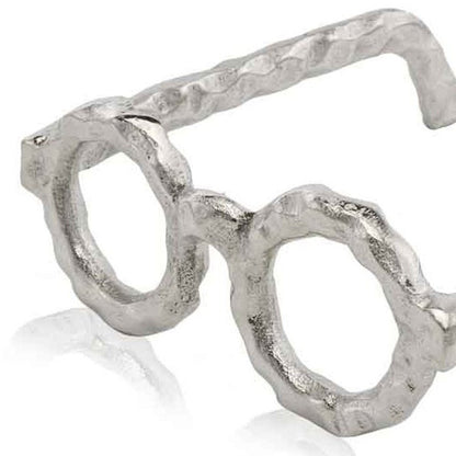 7" Silver Aluminum Textured Round Eyeglasses Tabletop Sculpture