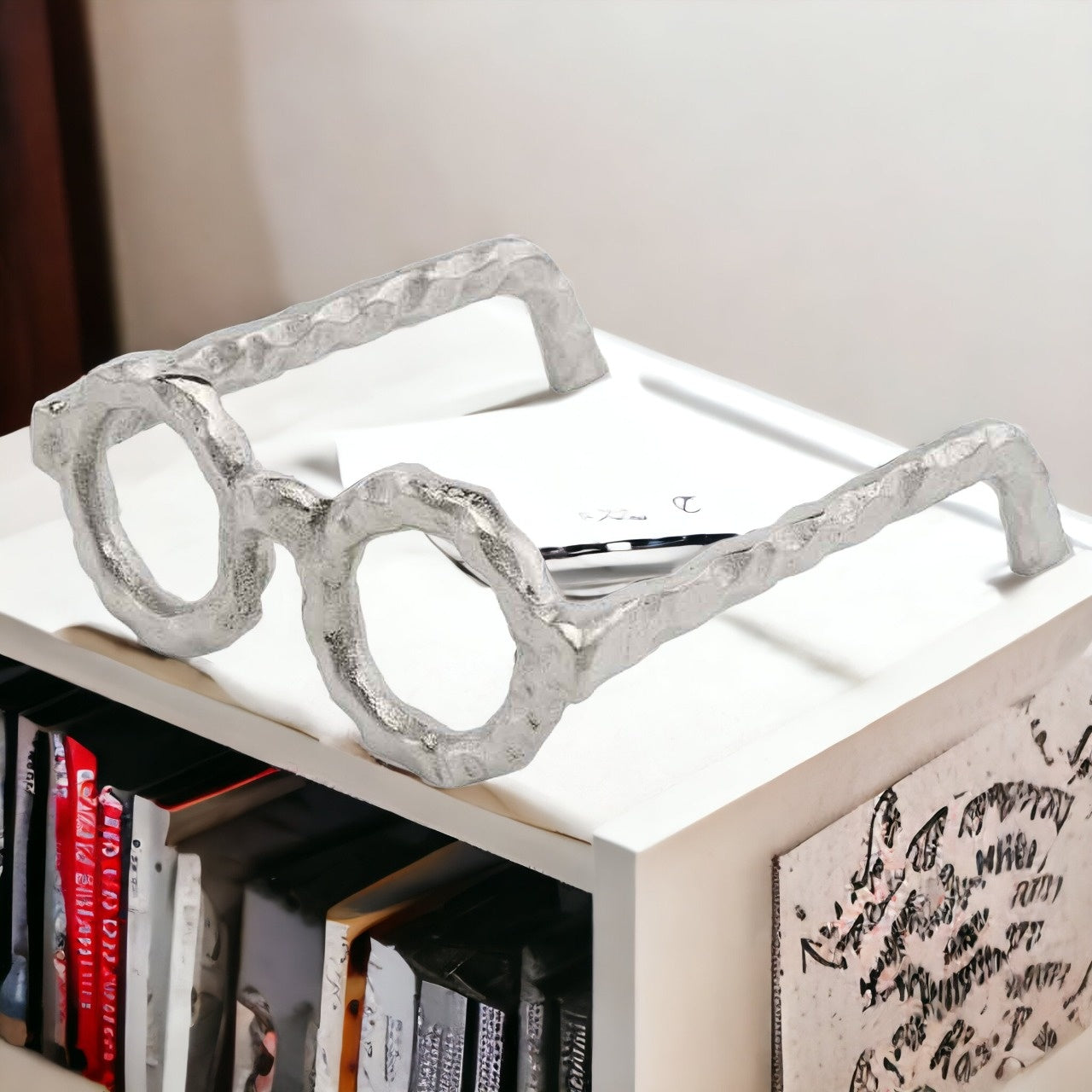 Hammered Silver Metal Eyeglasses Sculpture