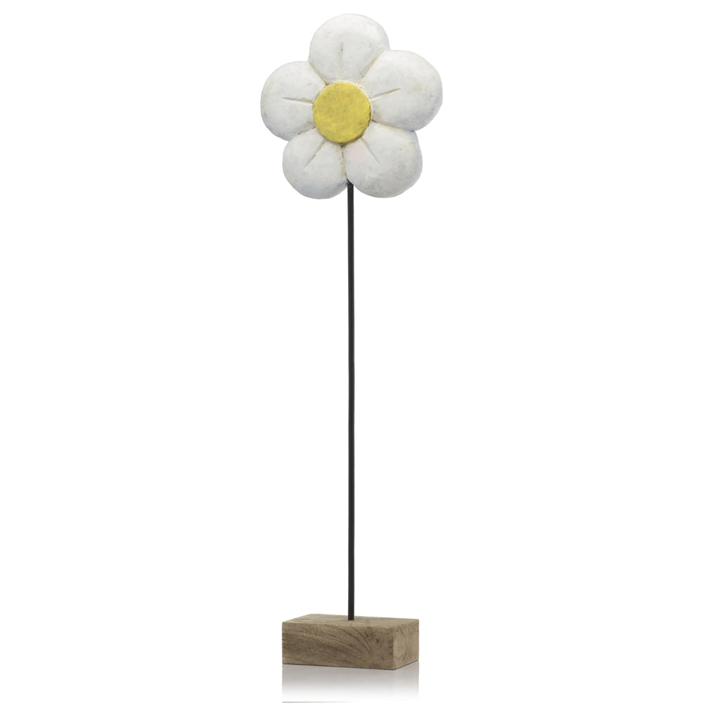 33" Black and White Solid Wood Daisy Tabletop Sculpture